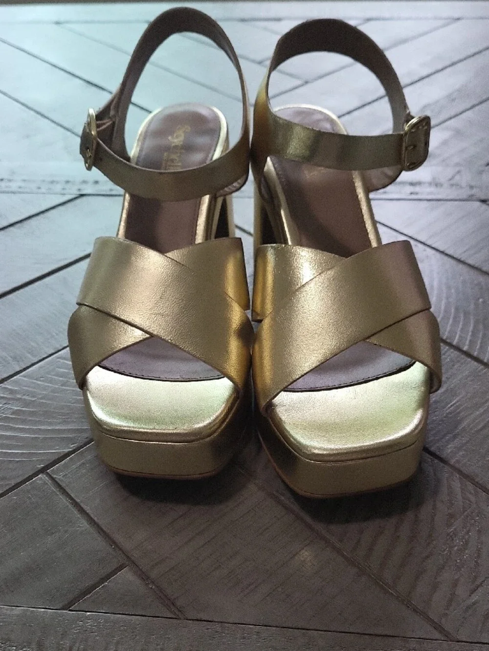 Seychelles Metallic Gold Leather Platform Sandals Ankle Strap Boho 70s